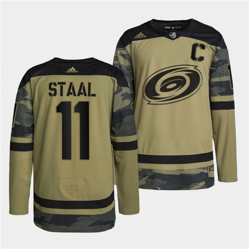 Men’s Carolina Hurricanes #11 Jordan Staal 2022 Camo Military Appreciation Night Stitched Jersey