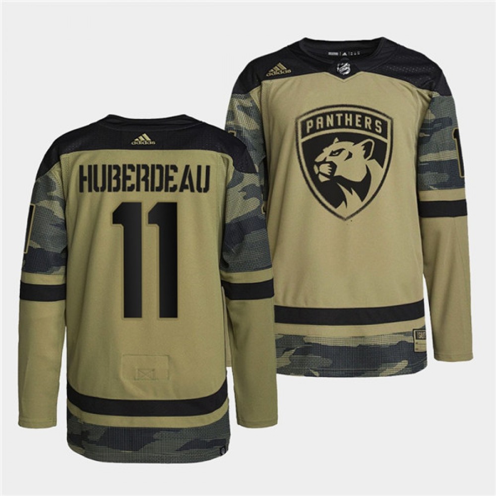 Men’s Florida Panthers #11 Jonathan Huberdeau 2022 Camo Military Appreciation Night Stitched Jersey