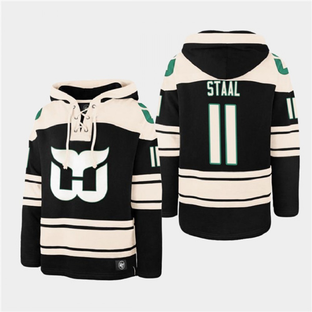 Men’s Carolina Hurricanes #11 Jordan Staal Black Ageless Must-Have Lace-Up Pullover Hoodie