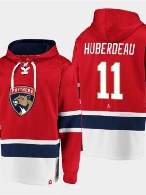 Men's Florida Panthers #11 Jonathan Huberdeau Red Ageless Must-Have Lace-Up Pullover Hoodie