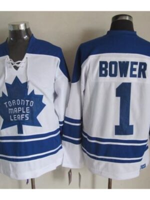 Maple Leafs #1 Johnny Bower White CCM Throwback Third Stitched NHL Jersey