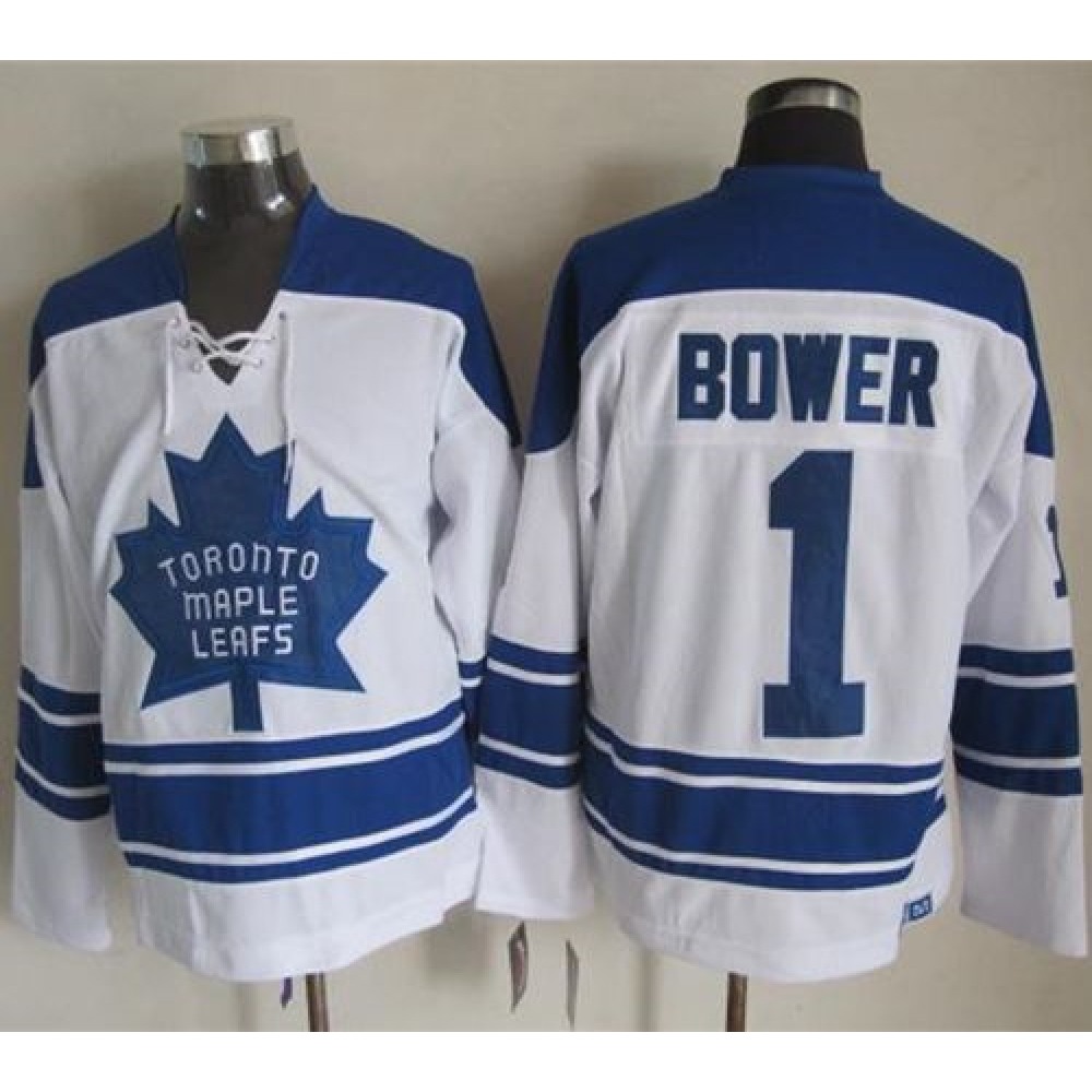 Maple Leafs #1 Johnny Bower White CCM Throwback Third Stitched NHL Jersey