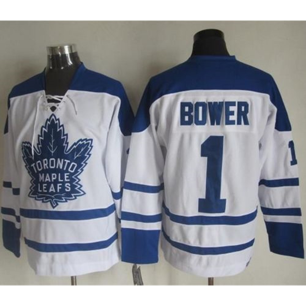 Maple Leafs #1 Johnny Bower White CCM Throwback Winter Classic Stitched NHL Jersey