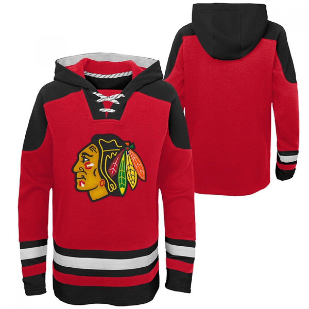 Men’s Chicago Blackhawks Blank Red Ageless Must-Have Lace-Up Pullover Hoodie