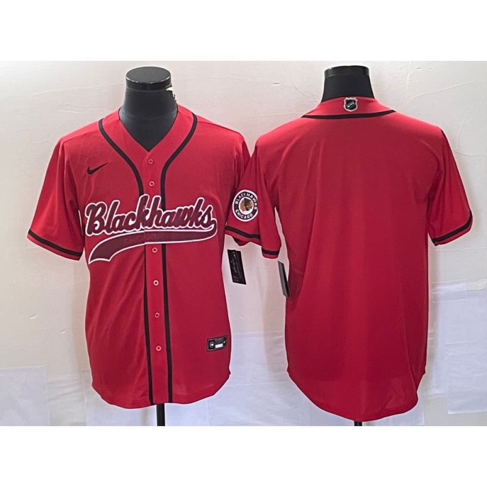 Men’s Chicago Blackhawks Blank Red Cool Base Stitched Baseball Jersey