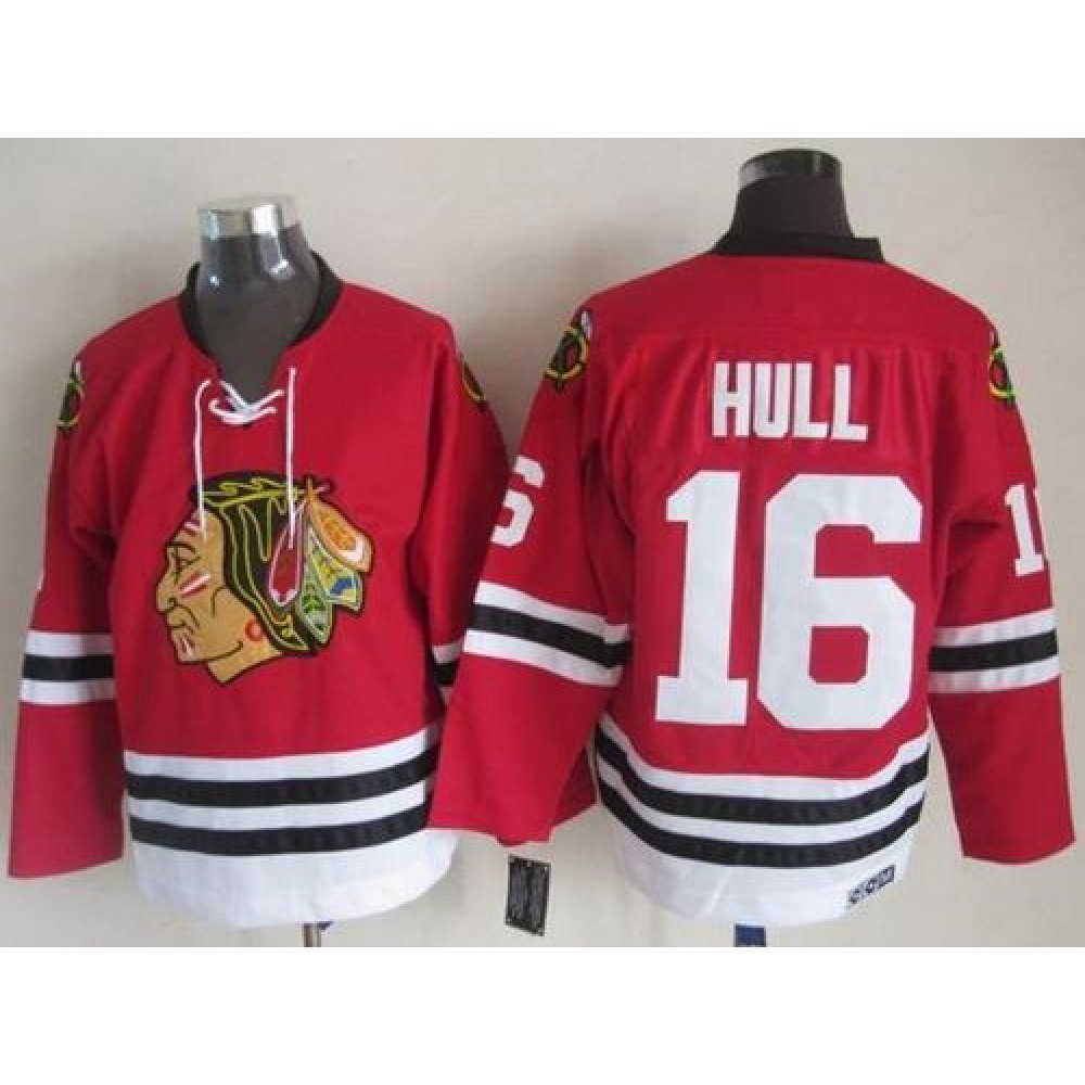 Blackhawks #16 Bobby Hull Red CCM Throwback Stitched NHL Jersey