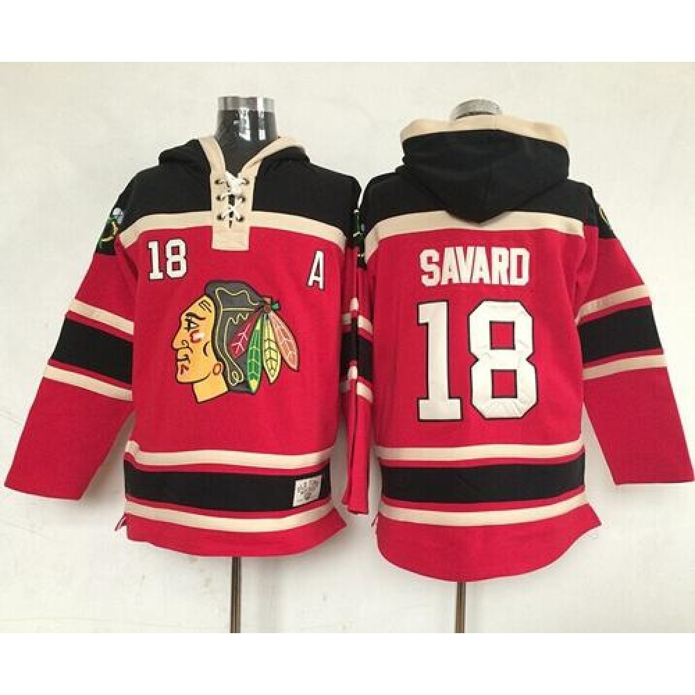 Blackhawks #18 Denis Savard Red Sawyer Hooded Sweatshirt Stitched NHL Jersey