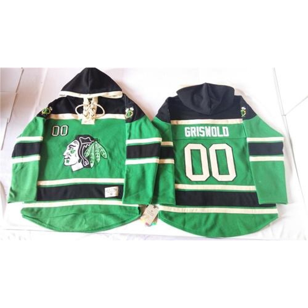 Blackhawks #00 Clark Griswold Green St. Patrick’s Day McNary Lace Hoodie Stitched NHL Jersey