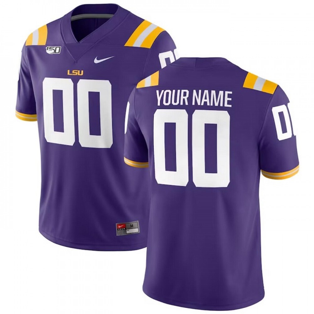 Men’s LSU Tigers Active Player Custom Purple With 150th Patch Limited Stitched Jersey