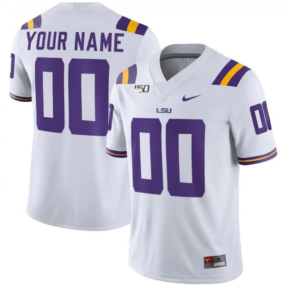 Men’s LSU Tigers Active Player Custom White With 150th Patch Limited Stitched Jersey