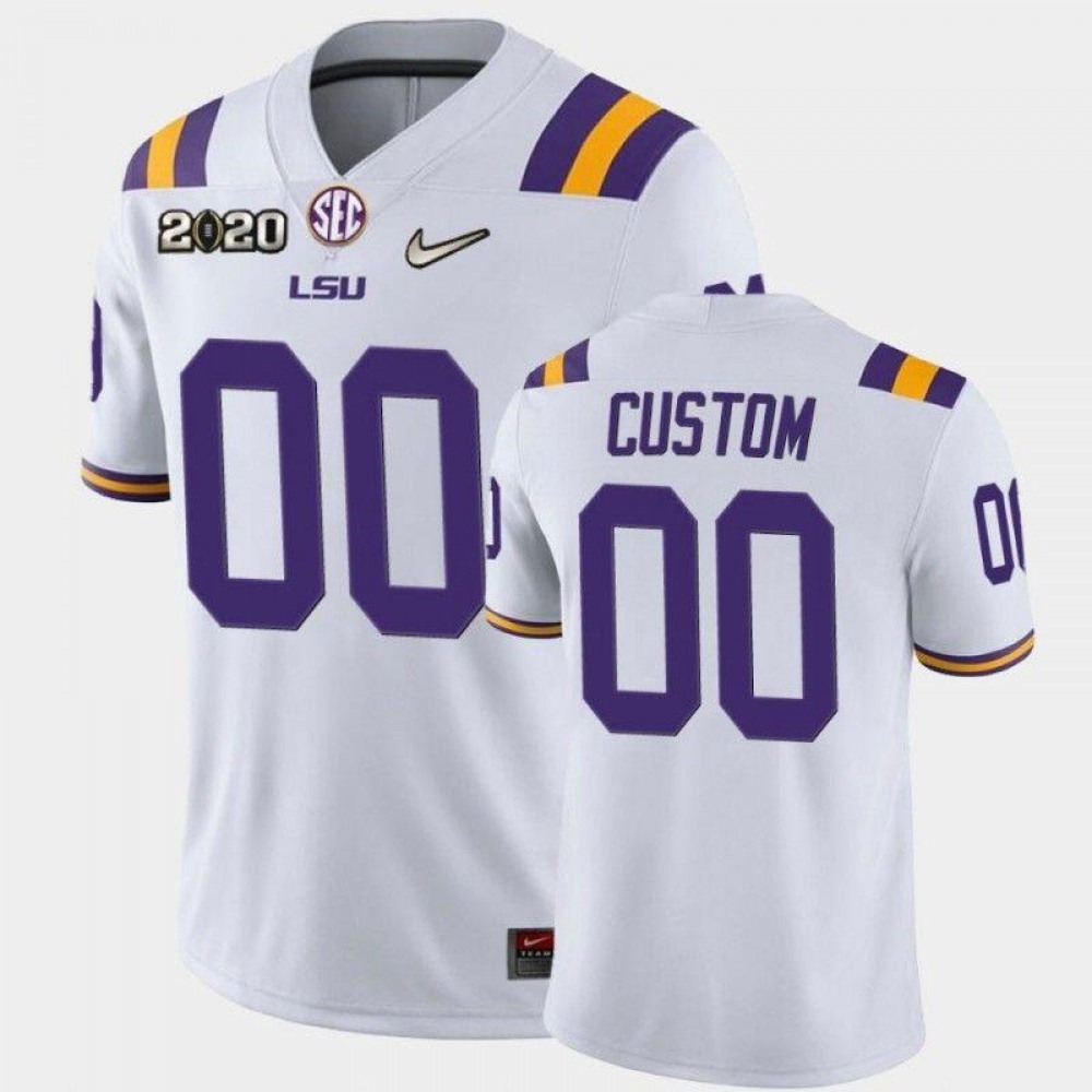 Men’s LSU Tigers Customized White 2020 National Championship Limited Stitched Jersey