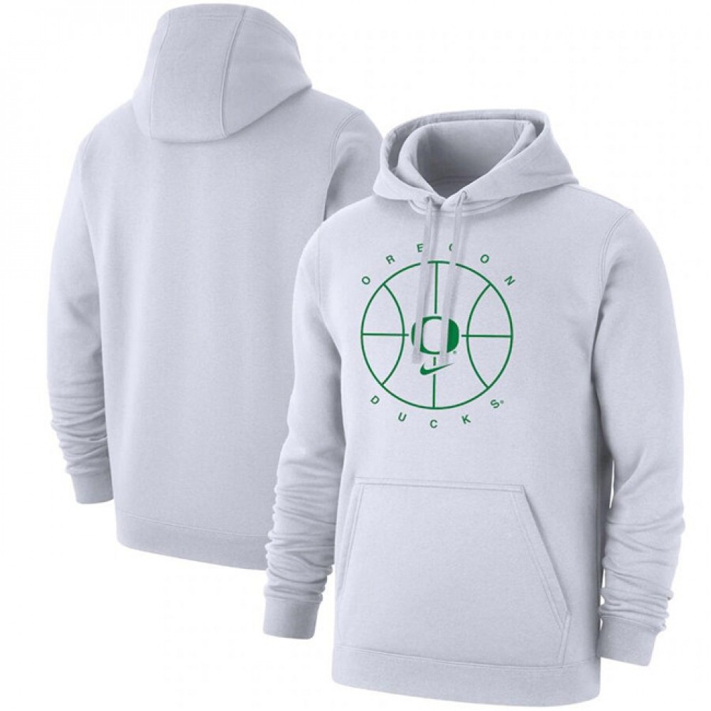 Men’s Oregon Ducks White Basketball Icon Club Fleece Pullover Hoodie