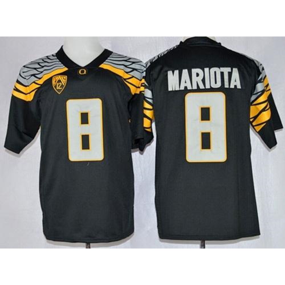 Ducks #8 Marcus Mariota Black Mach Speed Limited Stitched NCAA Jersey