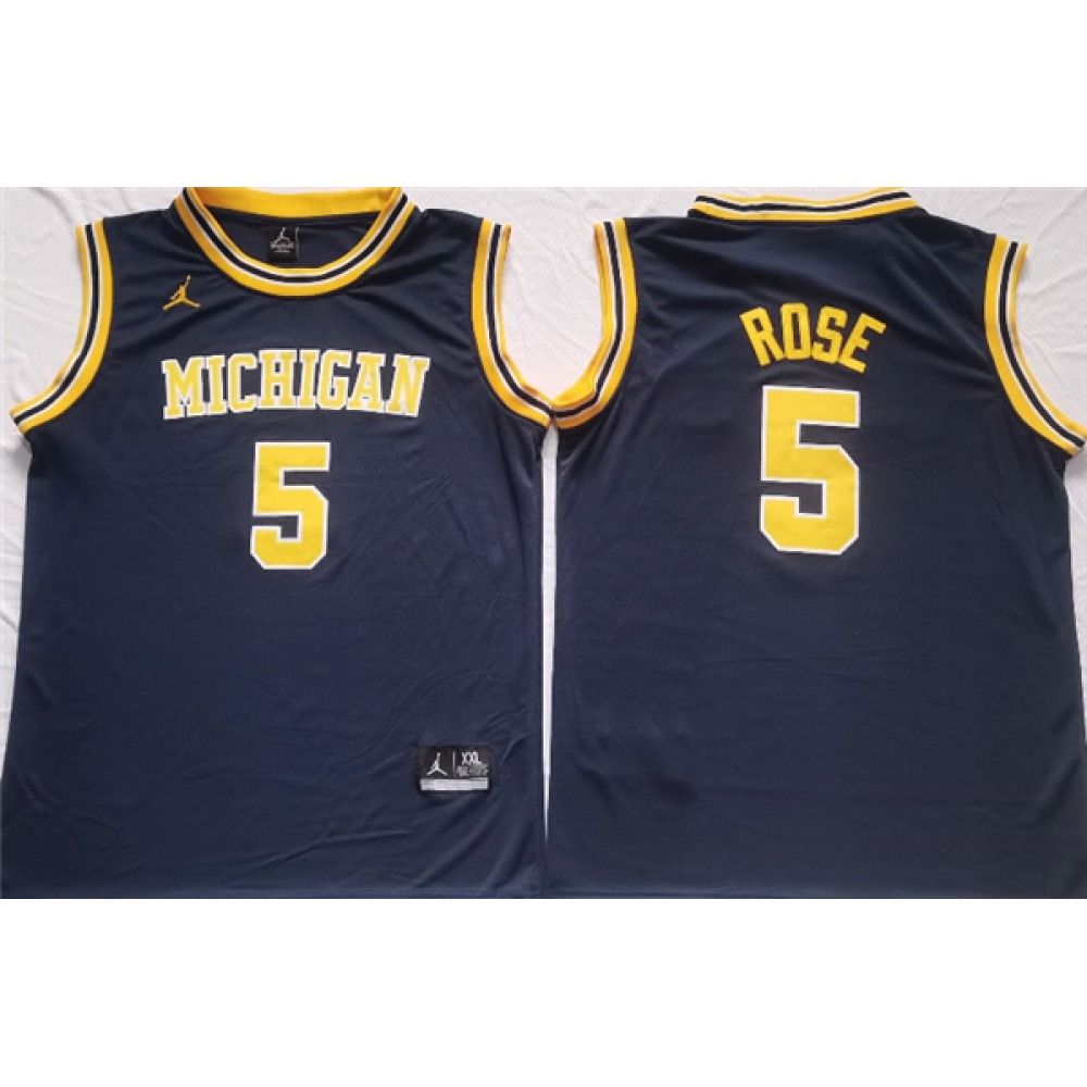 Men’s Michigan Wolverines #5 Jalen Rose Navy Stitched Jersey