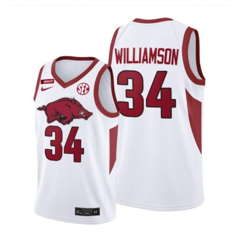 Men’s Arkansas Razorbacks #34 Corliss Williamson 2021 White Stitched Jersey