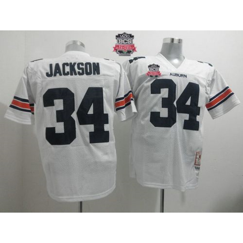 Tigers #34 Bo Jackson White Throwback 2014 BCS Bowl Patch Stitched NCAA Jersey