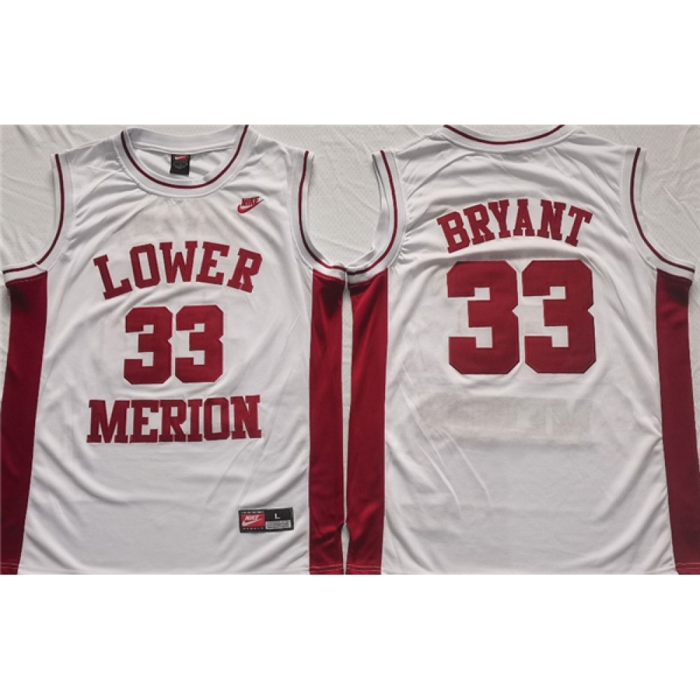 Men’s Lower Merion #33 Kobe Bryant White Stitched Jersey