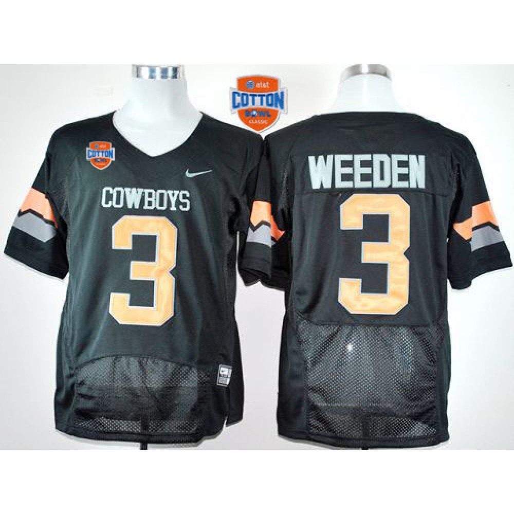 Cowboys #3 Brandon Weeden Black Pro Combat 2014 Cotton Bowl Patch Stitched NCAA Jersey