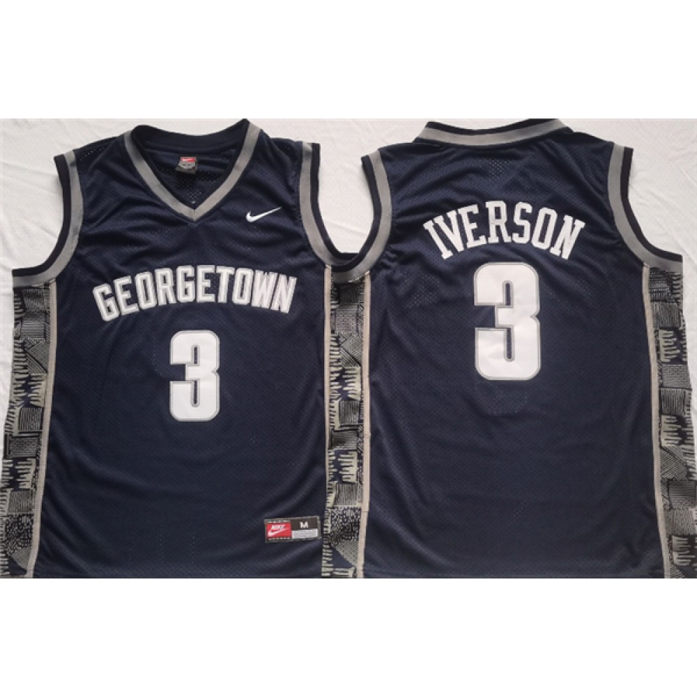 Men’s Georgetown Hoyas #3 Allen Iverson Navy Stitched Jersey