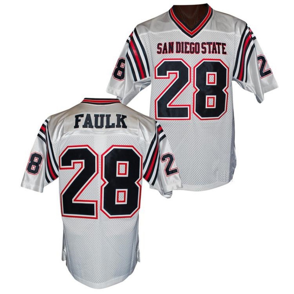 Men’s San Diego State Aztecs #28 Marshall Faulk White College Football Throwback Stitched NCAA Jersey