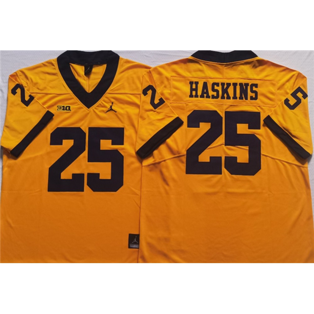 Men’s Michigan Wolverines #25 HASKINS Yellow Stitched Jersey