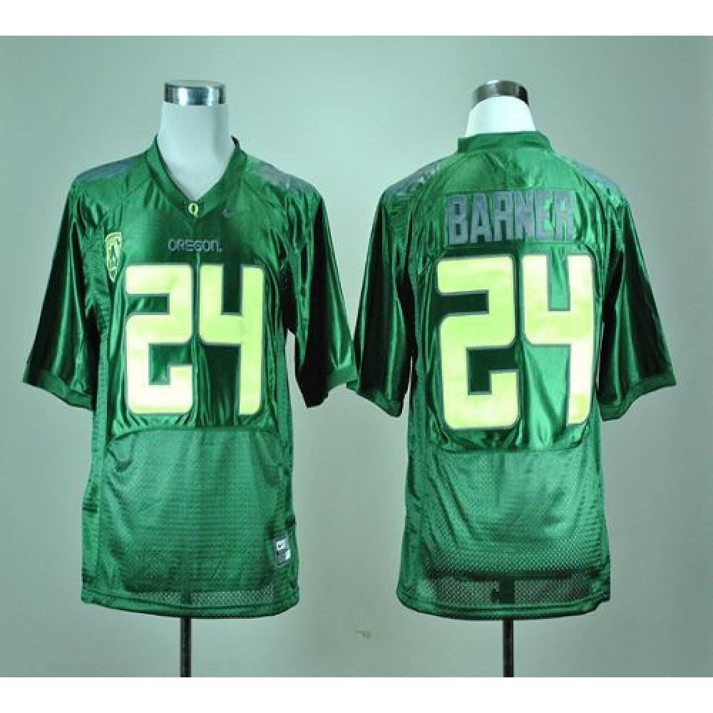 Ducks #24 Kenjon Barner Green With PAC-12 Patch Stitched NCAA Jersey