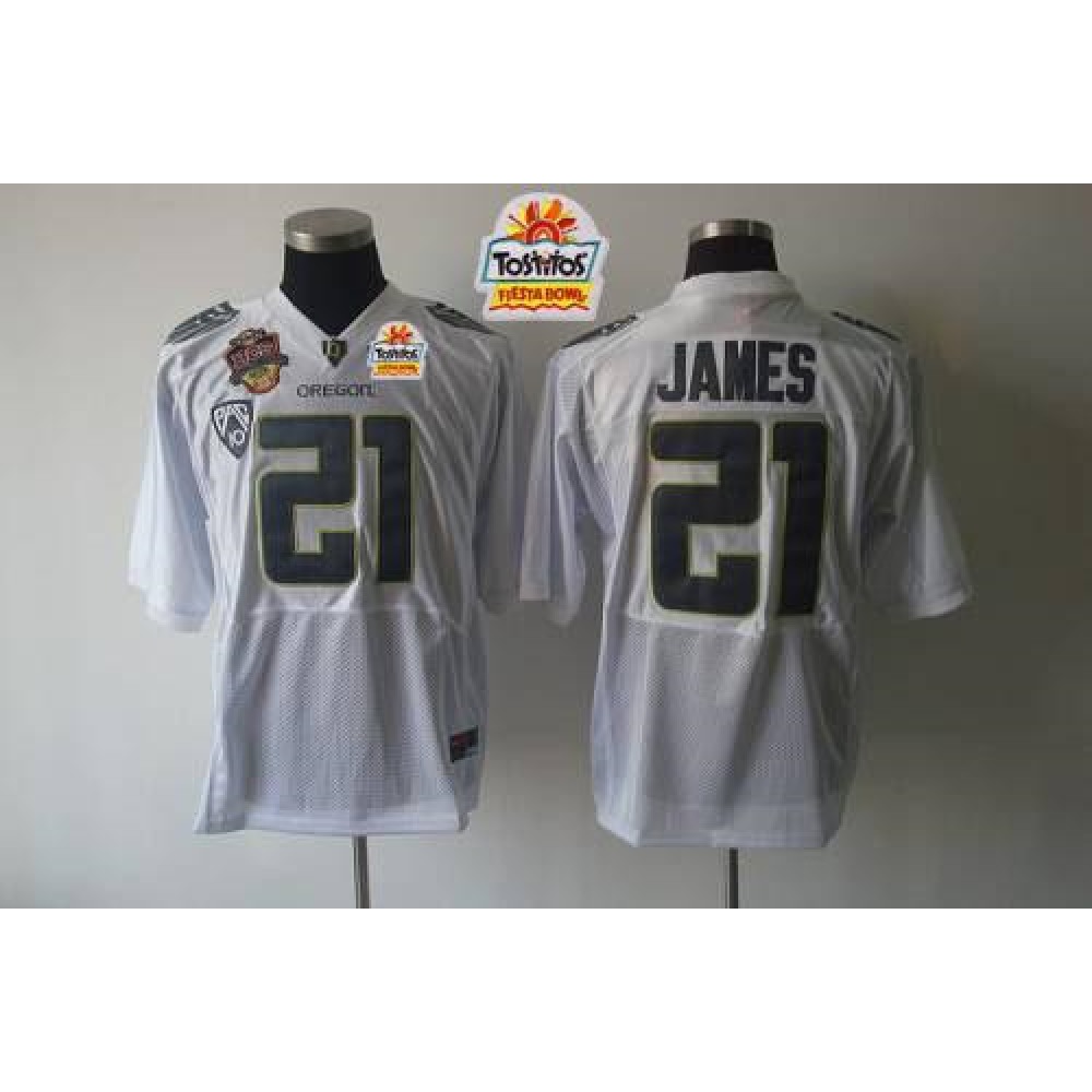 Ducks #21 LaMichael James White Tostitos Fiesta Bowl Stitched NCAA Jersey