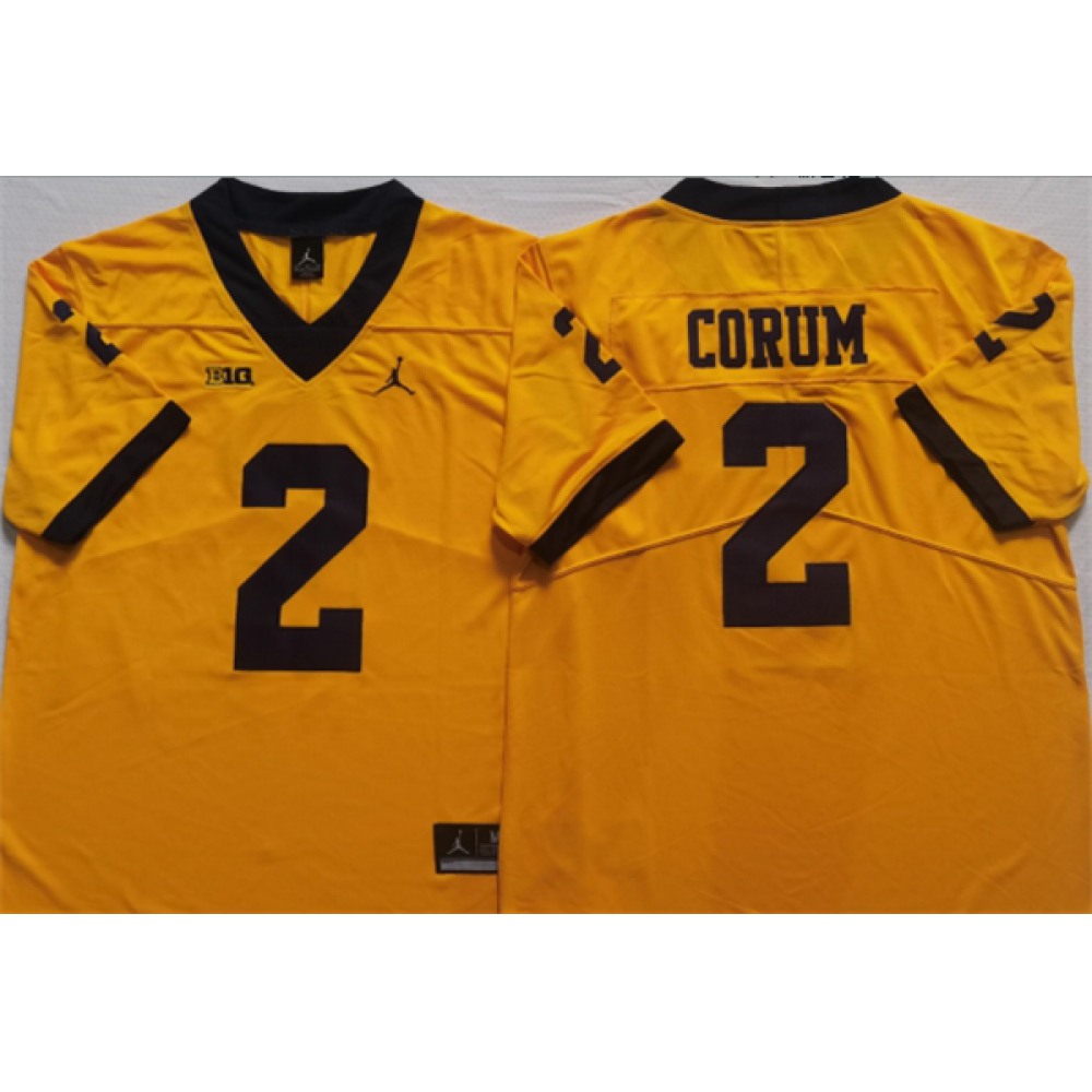 Men’s Michigan Wolverines #2 CORUM Yellow Stitched Jersey
