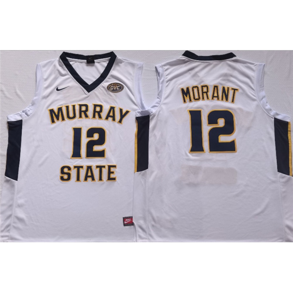 Men’s Murray State Racers #12 Ja Morant White Stitched Jersey
