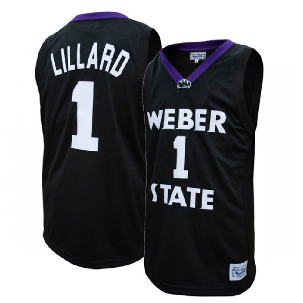Men’s Weber State Wildcats #1 Damien Lillard Black Stitched Basketball Jersey