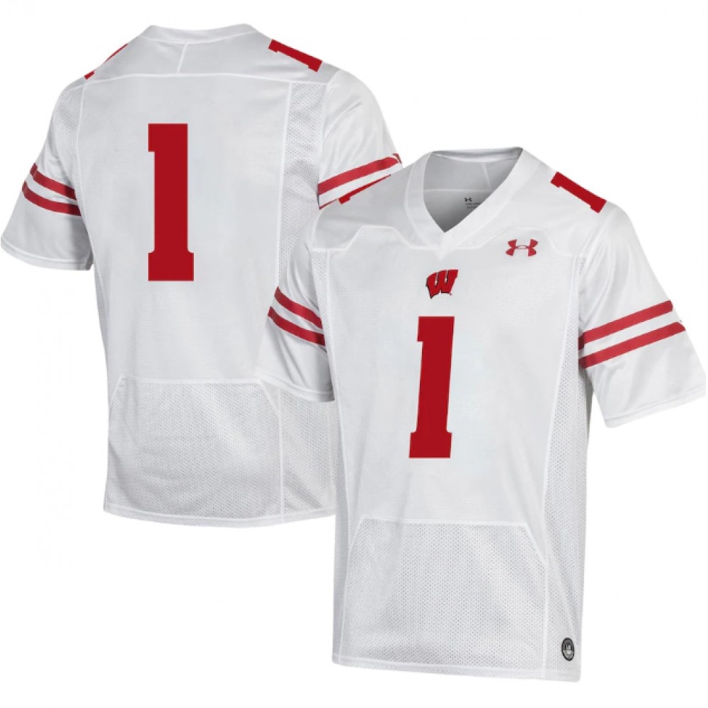 Men’s Wisconsin Badgers #1 White Stitched Football Jersey
