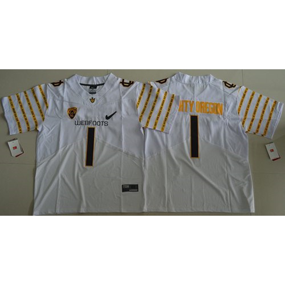 Ducks #1 Mighty Oregon White Webfoots 100th Rose Bowl Game Elite Stitched NCAA Jersey
