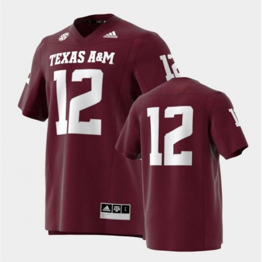Men’s Texas A&M Aggies #12 Maroon Strategy Premier Stitched Football Jersey