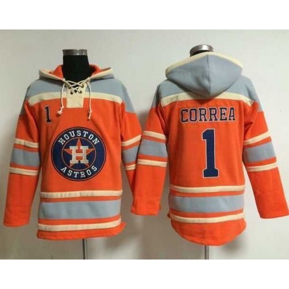 Astros #1 Carlos Correa Orange Sawyer Hooded Sweatshirt MLB Hoodie