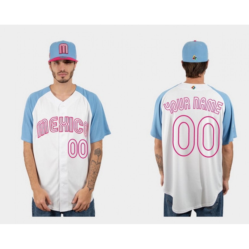 Women’s Mexico Baseball ACTIVE PLAYER Custom White Blue 2023 World Baseball Classic Stitched Jersey(Run Small)