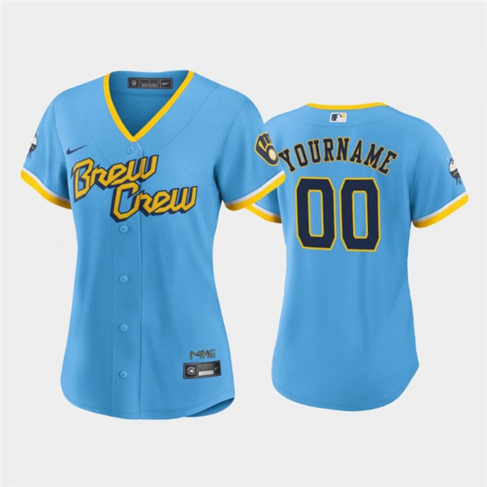 Women’s Milwaukee Brewers ACTIVE Player Custom 2022 Powder Blue City Connect Cool Base Stitched Jersey(Run Small)