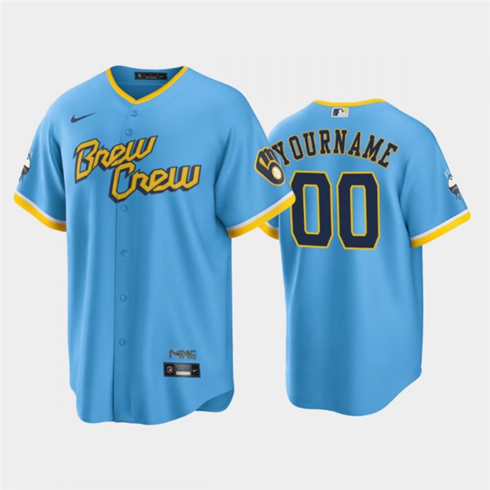 Men’s Milwaukee Brewers ACTIVE Player Custom 2022 Powder Blue City Connect Cool Base Stitched Jersey