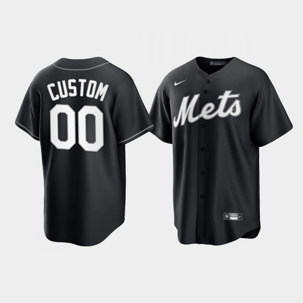 Men’s New York Mets Customized Black Cool Base Stitched Baseball Jersey
