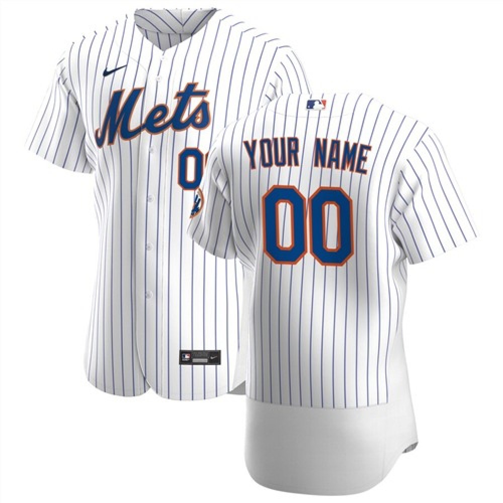 Men’s New York Mets White Customized Stitched MLB Jersey