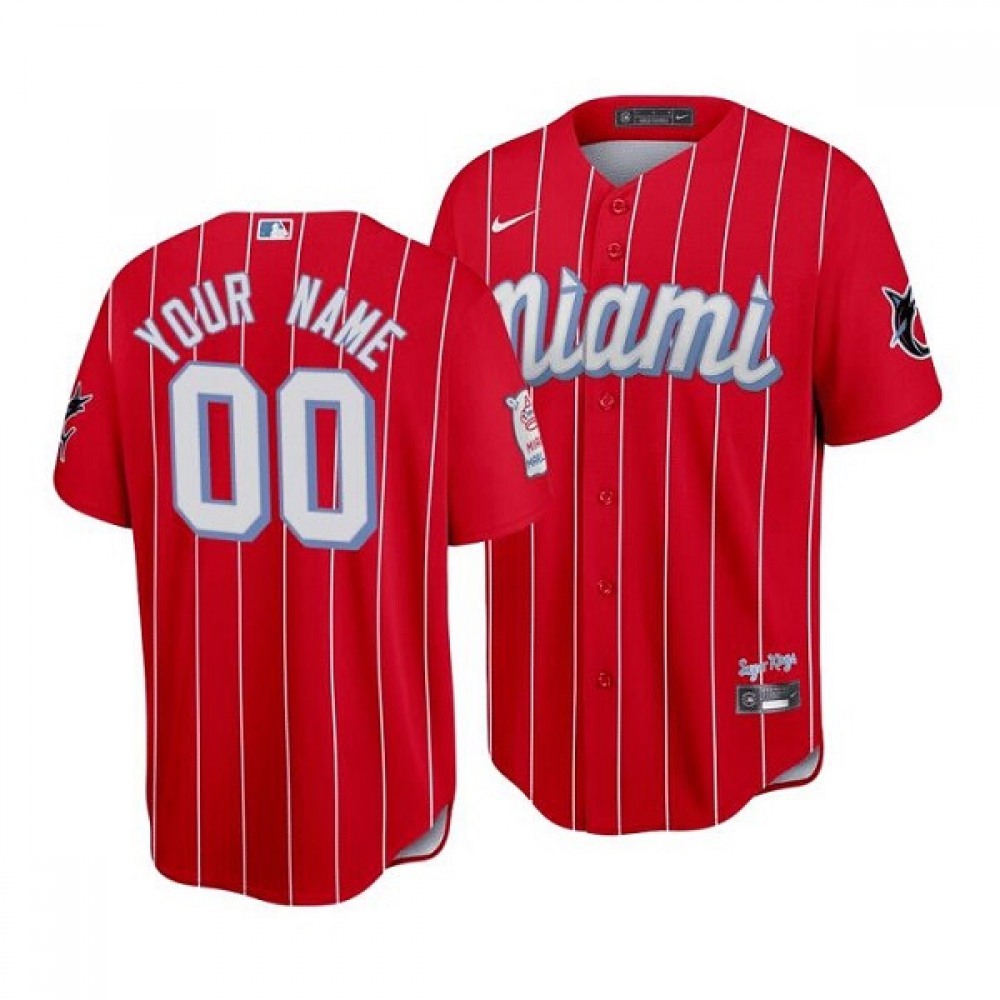 Men’s Miami Marlins Customized Red 2021 City Connect Cool Base Stitched Jersey