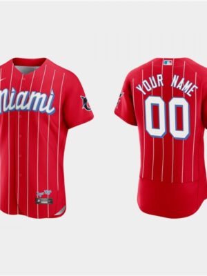 Men's Miami Marlins ACTIVE PLAYER Custom Red 2021 City Connect Flex Base Stitched Jersey