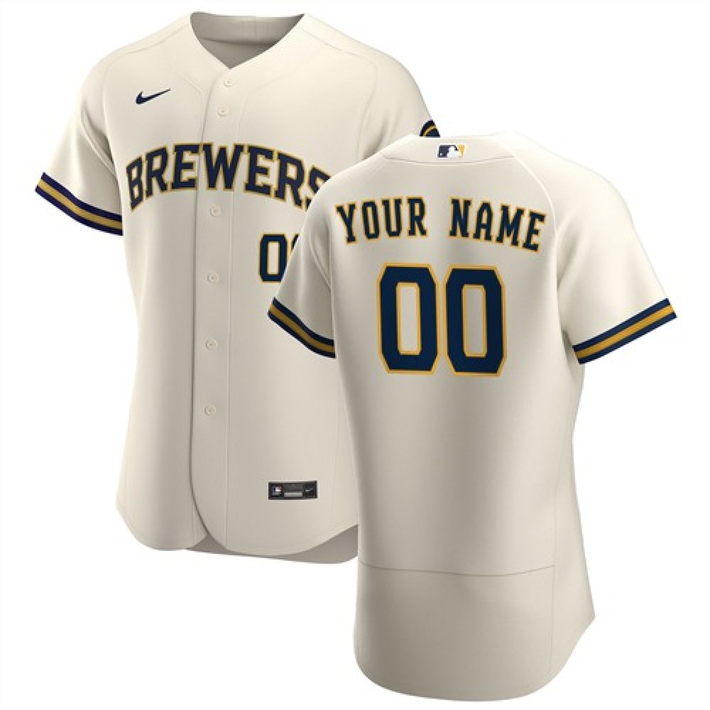 Men’s Milwaukee Brewers Cream Customized Stitched MLB Jersey