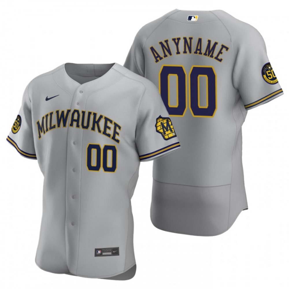 Men’s Milwaukee Brewers Customized Gray Flex Base Stitched Baseball Jersey