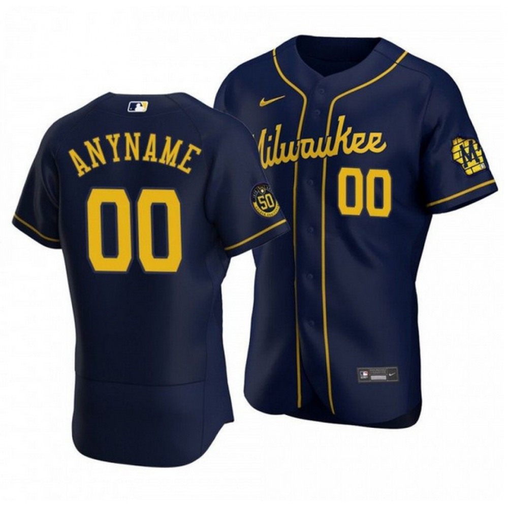 Men’s Milwaukee Brewers Customized Navy Flex Base Stitched Jersey