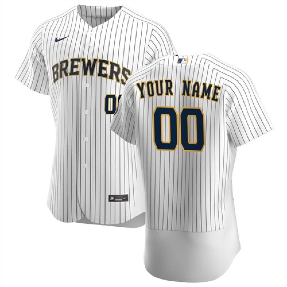 Men’s Milwaukee Brewers White Customized Stitched MLB Jersey