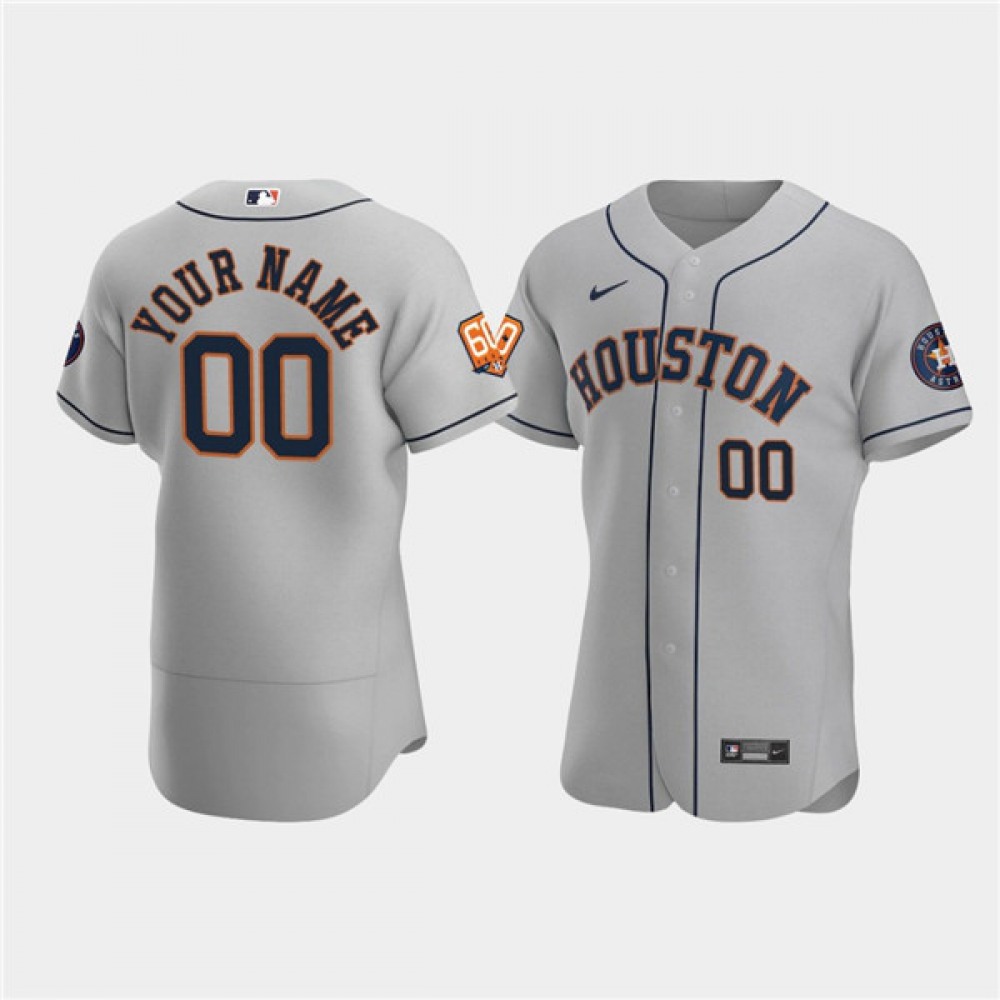 Men’s Houston Astros ACTIVE Player Custom Grey 60th Anniversary Flex Base Stitched Baseball Jersey