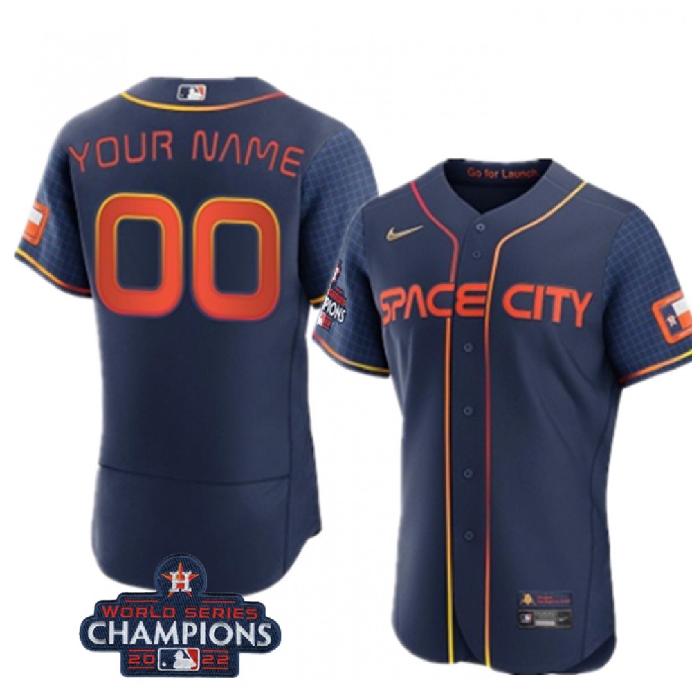 Men’s Houston Astros ACTIVE Player Custom Navy 2022 World Series Champions City Connect Flex Base Stitched Baseball Jersey