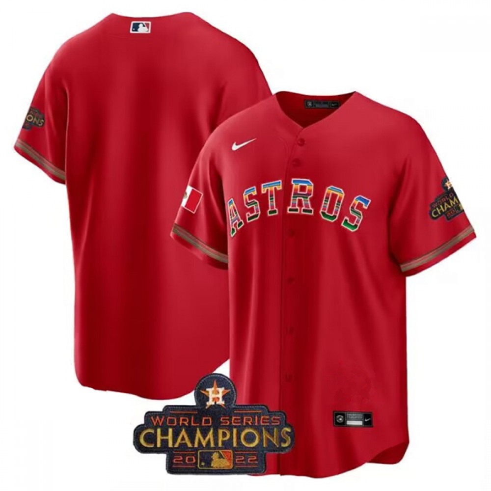 Men’s Houston Astros ACTIVE Player Custom Red Mexico With World Serise Champions Patch Cool Base Stitched Baseball Jersey