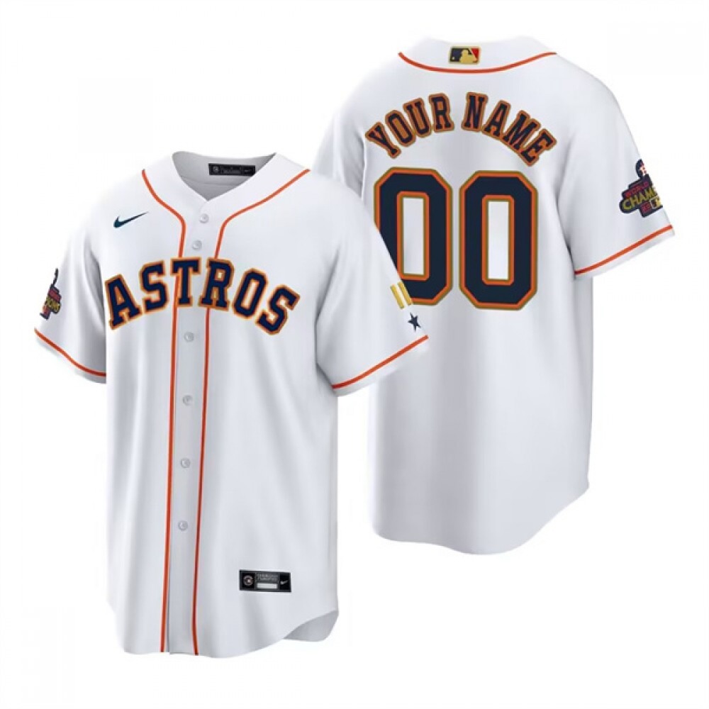Men’s Houston Astros ACTIVE Player Custom White Gold 2022 World Series Champions Stitched Baseball Jersey