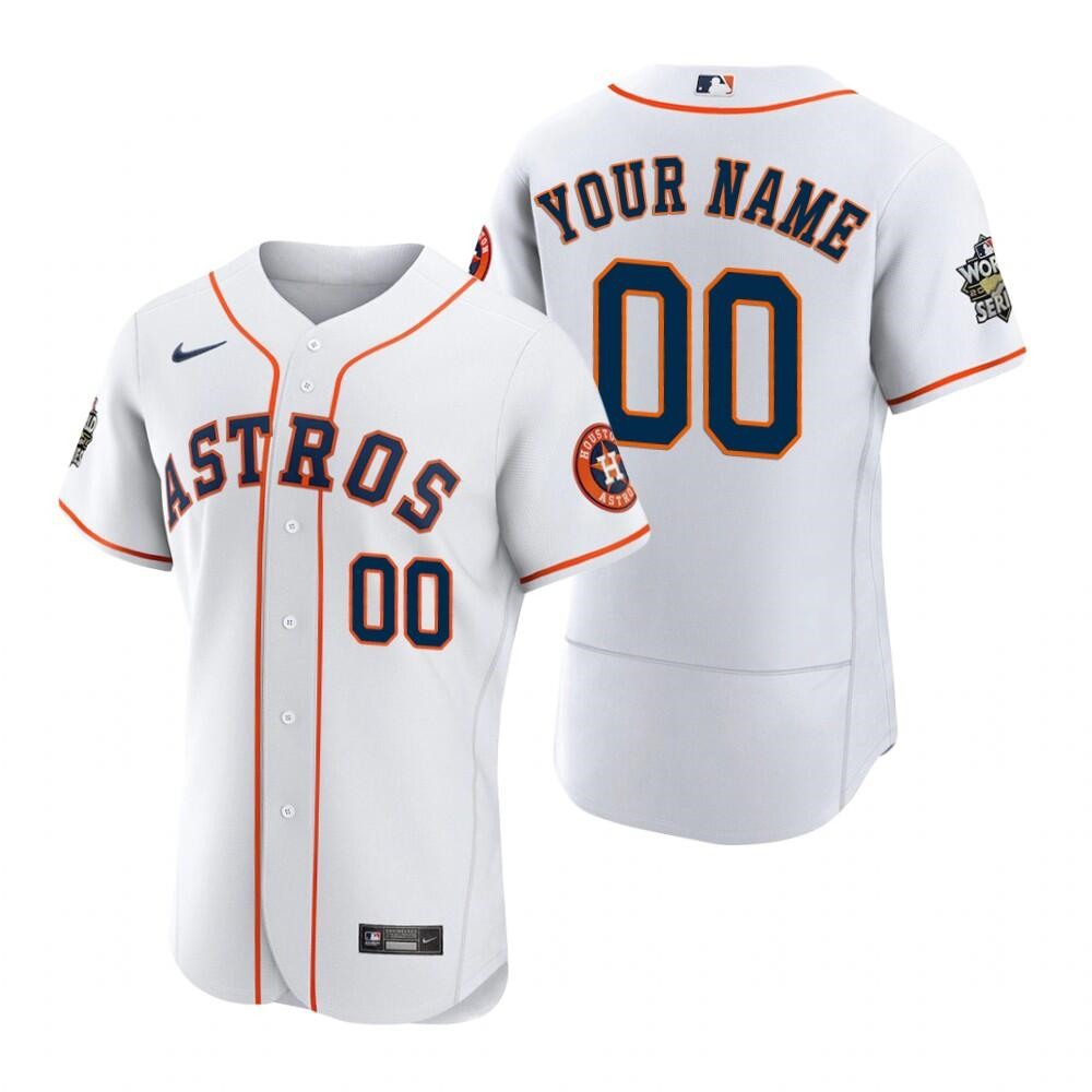 Men’s Houston Astros Customized White 2022 World Series Flex Base Stitched Baseball Jersey